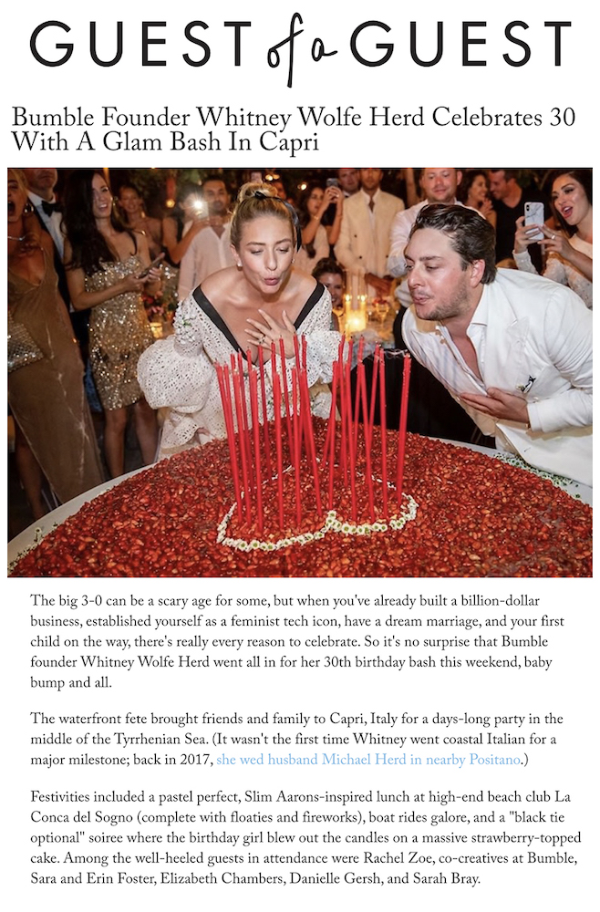 Bumble Founder Celebrates 30 in Capri — Guest of a Guest, Sugokuii Events